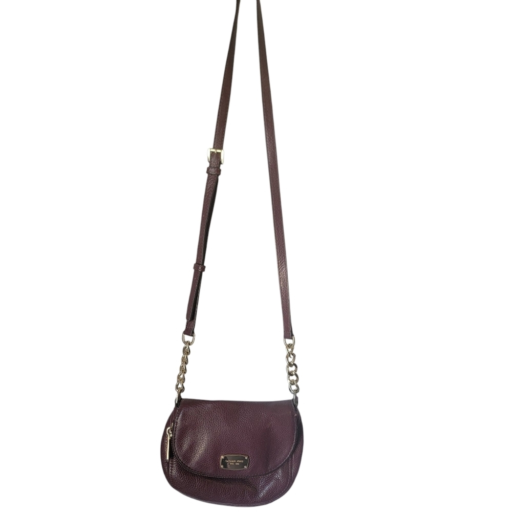 Michael Kors Maroon/gold cross body Leather Purse Small Adjustable Strap MK Logo